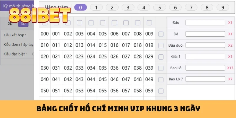 Bảng chốt Hồ Chí Minh VIP khung 3 ngày