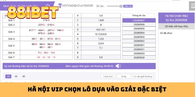 Hà Nội VIP chọn lô dựa vào giải đặc biệt