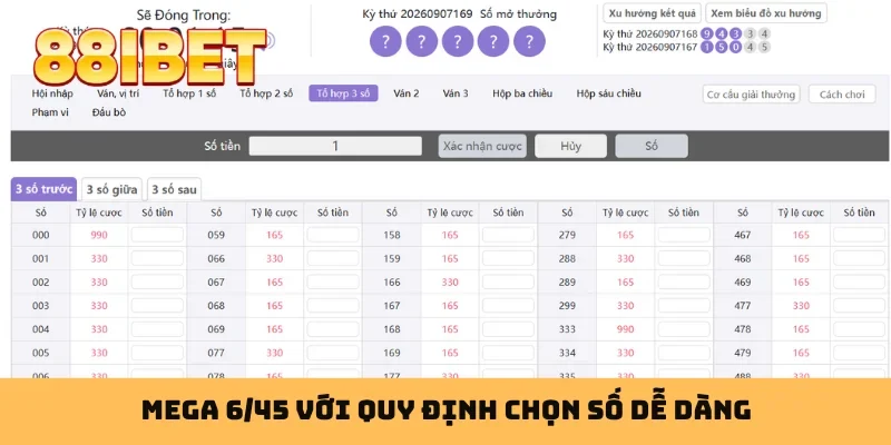 Mega 6/45 với quy định chọn số dễ dàng