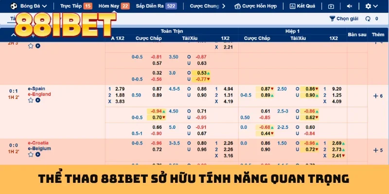 Thể thao 88IBET sở hữu tính năng quan trọng